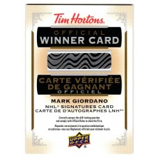 2021-22 Tim Hortons Mark Giordano Signatures Redemption Official Winner Card